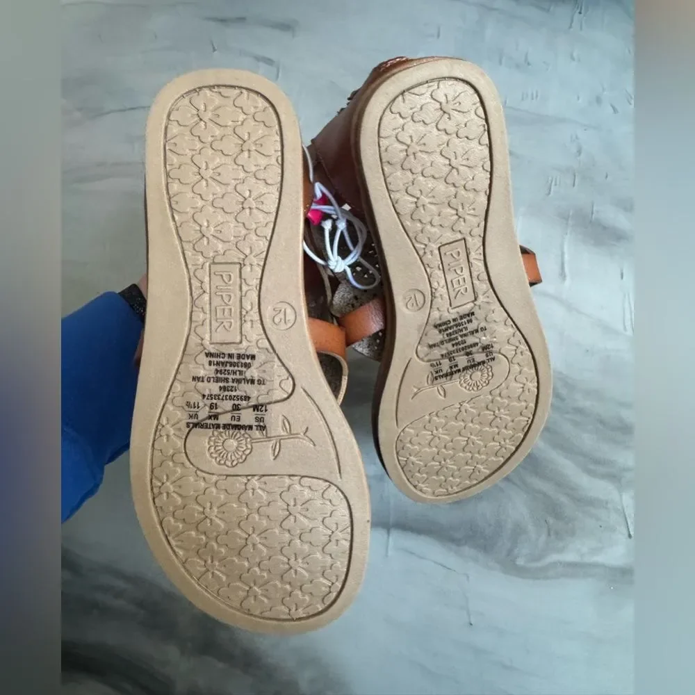 NWT New PIPER Silver Studded Cutout Tan Brown Gladiator Sandals Toddlers 12